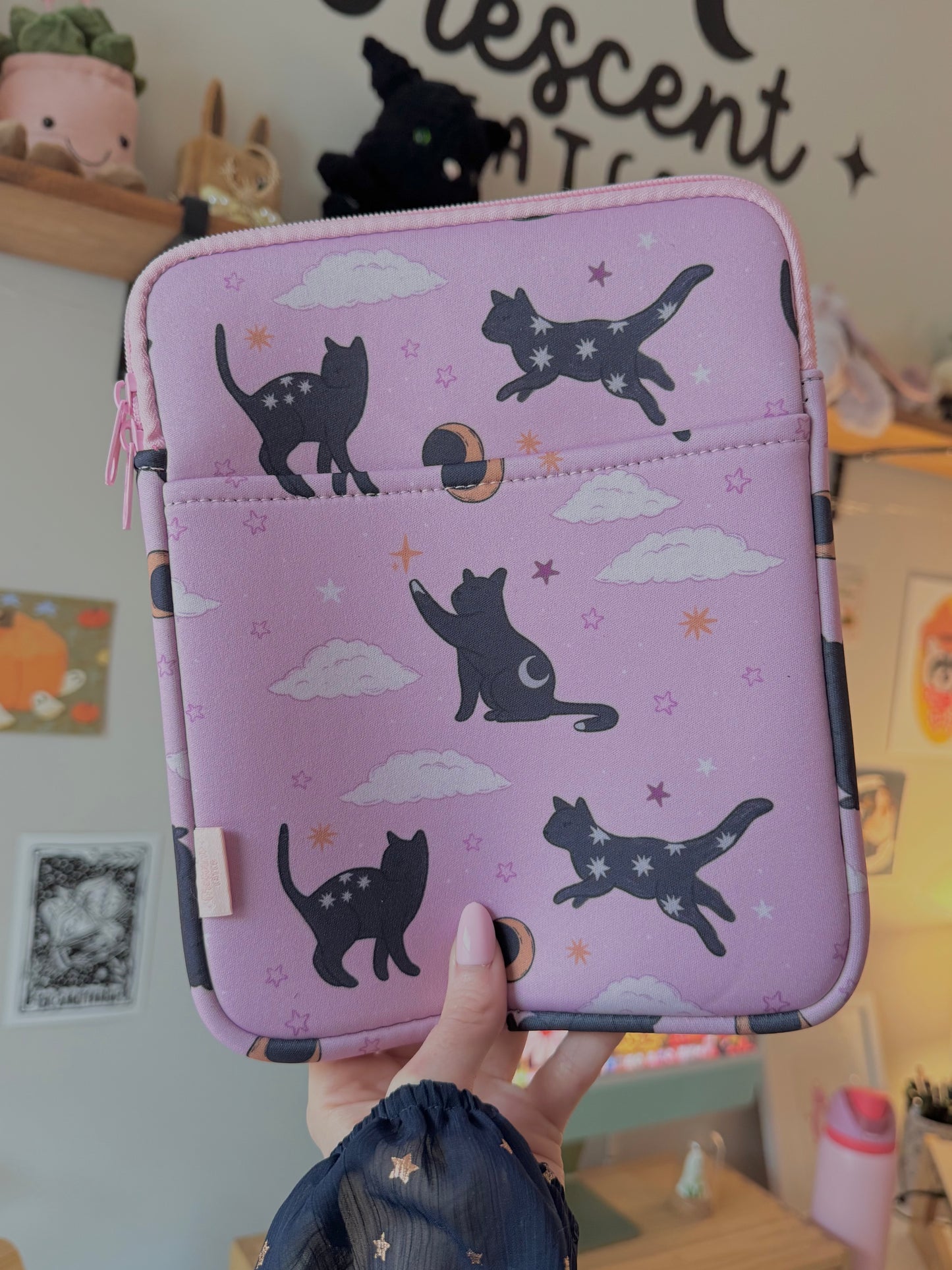Lunars Cat Book & Kindle Pouch, Medium E-Reader Zip up Book Sleeve