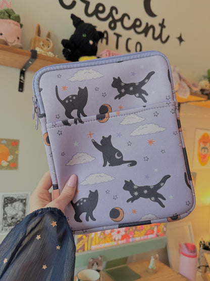 Lunars Cat Book & Kindle Pouch, Medium E-Reader Zip up Book Sleeve