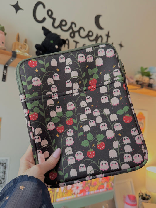 Ghostie Garden Book & Kindle Pouch, Medium E-Reader Zip up Book Sleeve