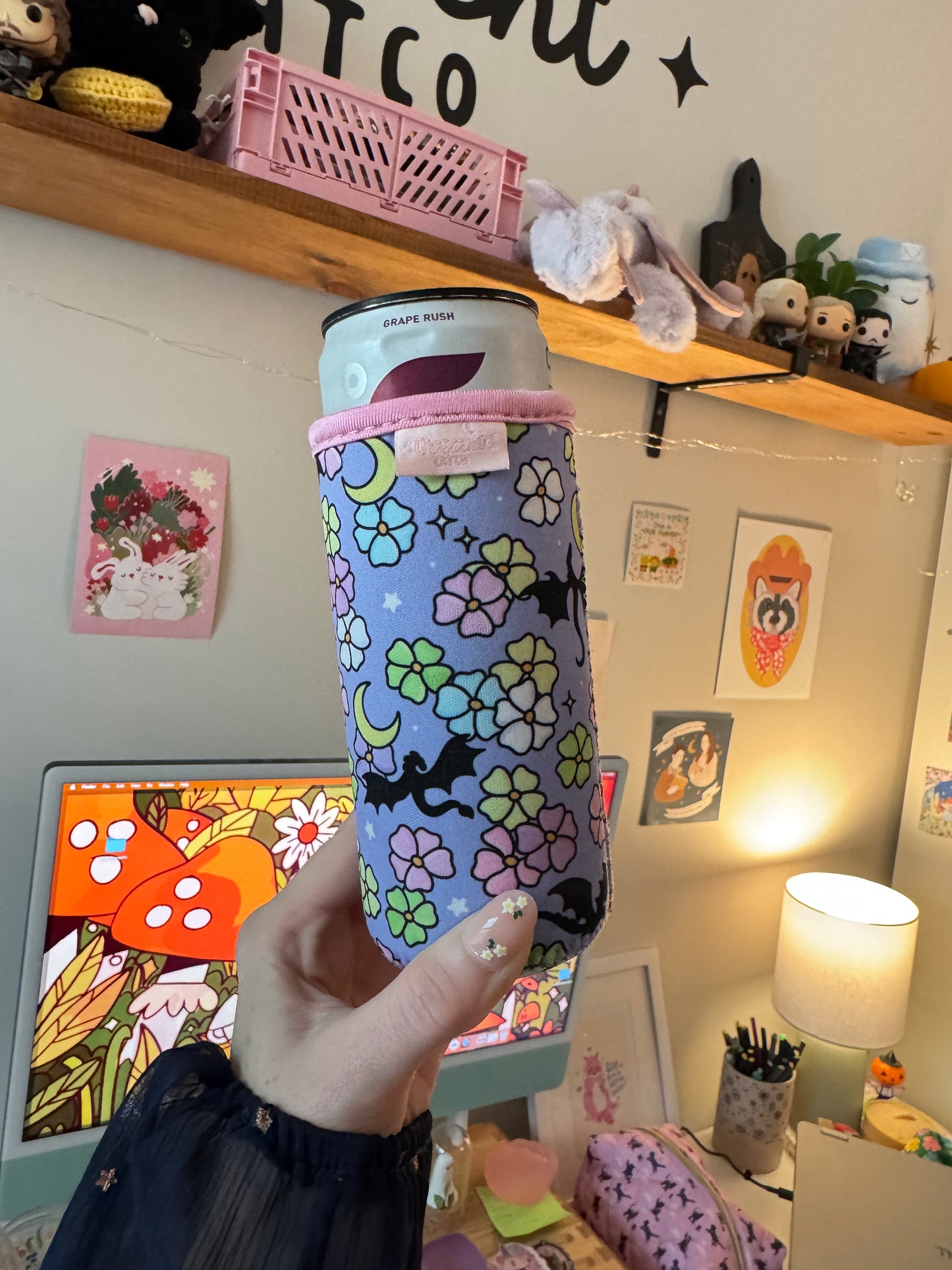 Whimsy Dragons & Florals Slim Can Sleeve