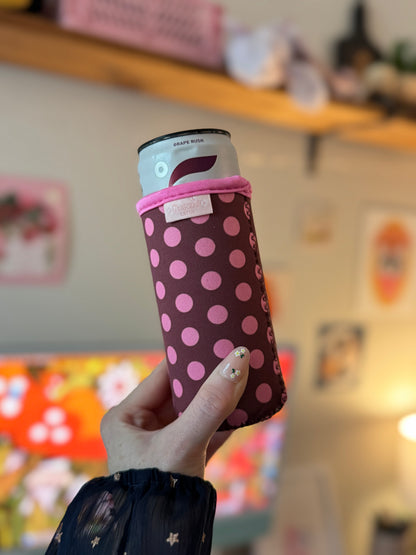 Pink & Brown Polka Dots Slim Can Sleeve
