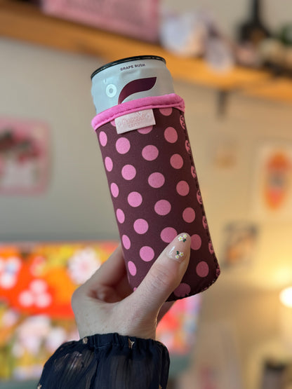 Pink & Brown Polka Dots Slim Can Sleeve