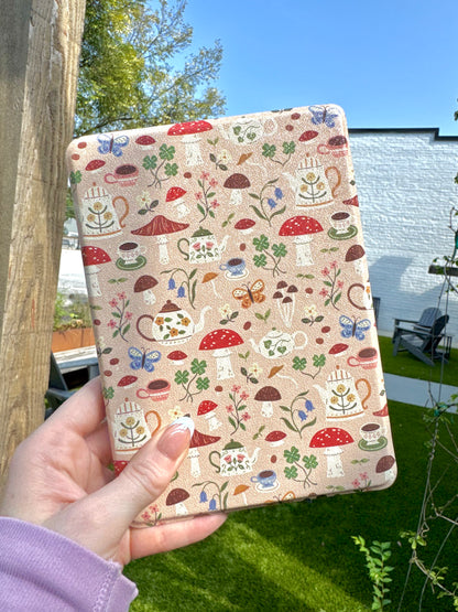 MushroomTea Party Kindle Case with Hand Strap, Auto Wake and Magnetic Back