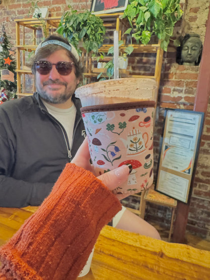Cozy Mushroom Tea Party Iced Coffee Sleeve