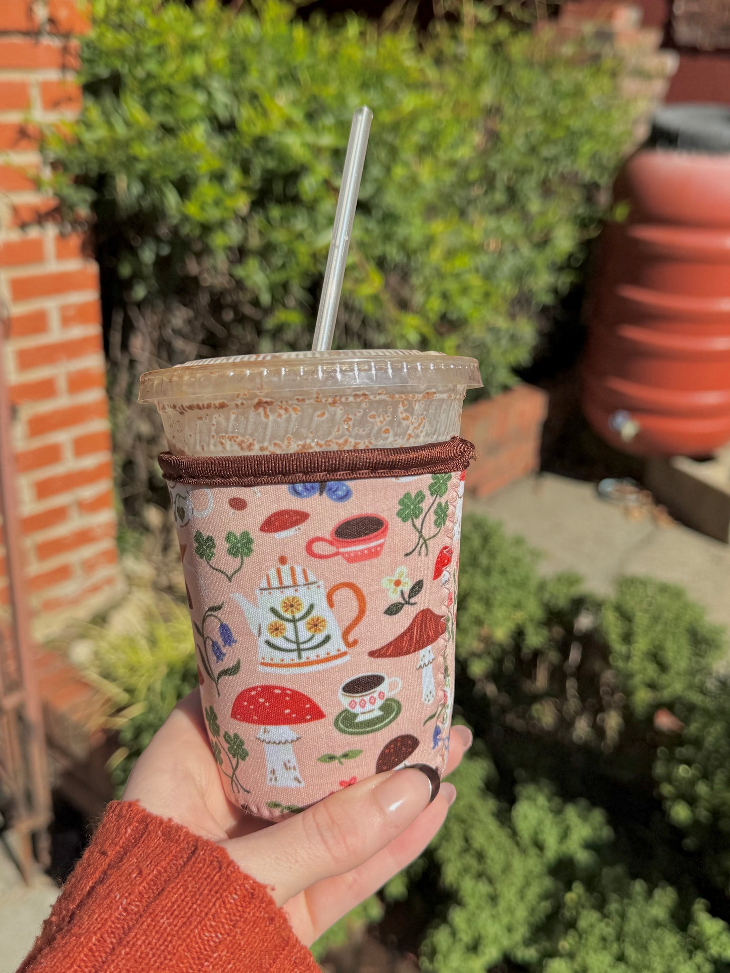 Cozy Mushroom Tea Party Iced Coffee Sleeve