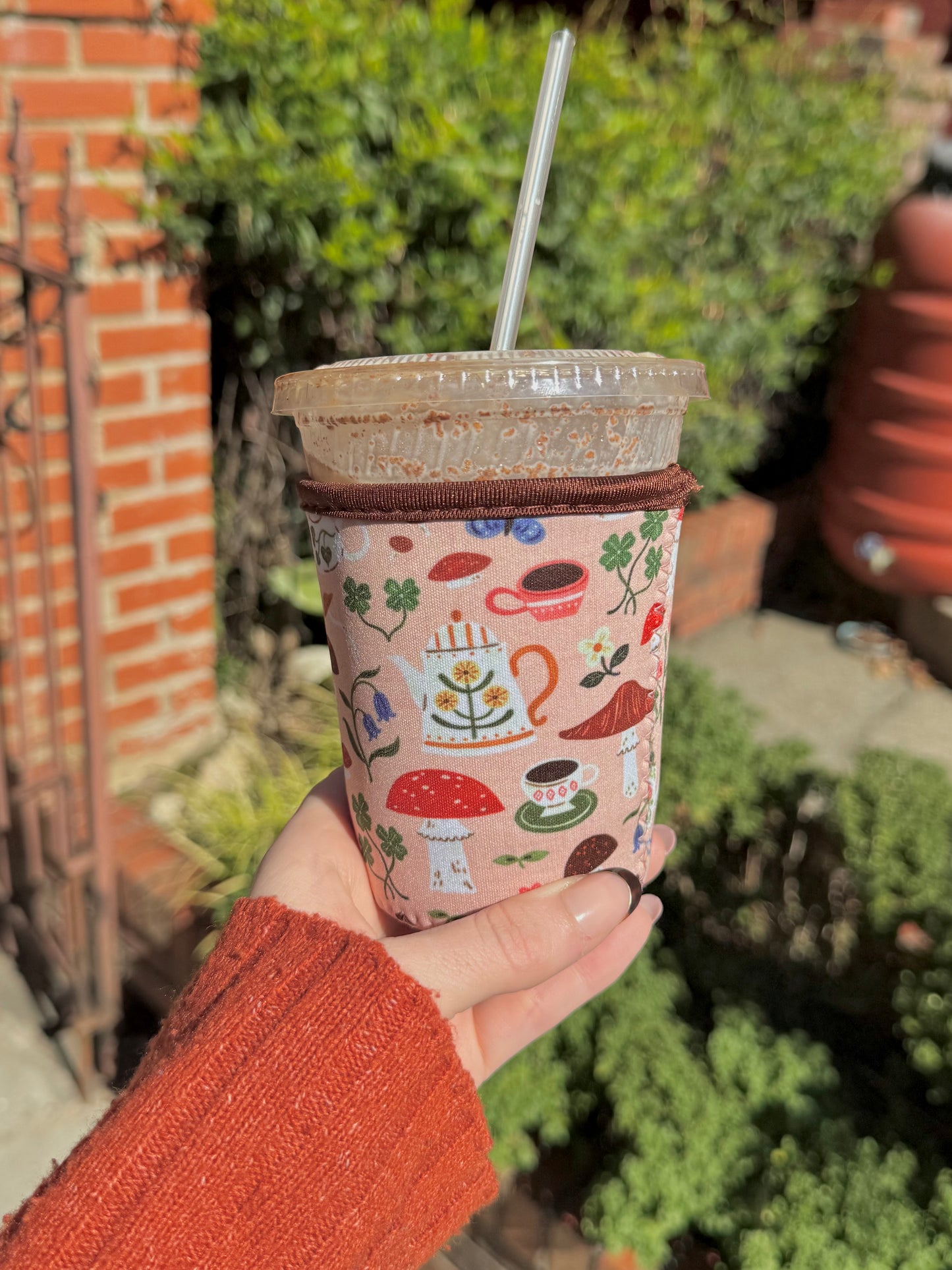 Cozy Mushroom Tea Party Iced Coffee Sleeve