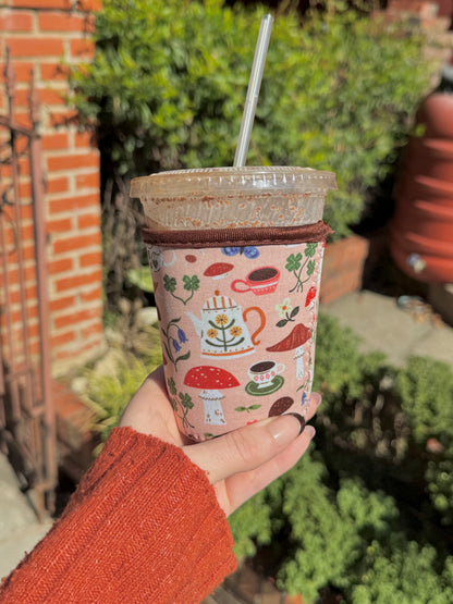 Cozy Mushroom Tea Party Iced Coffee Sleeve