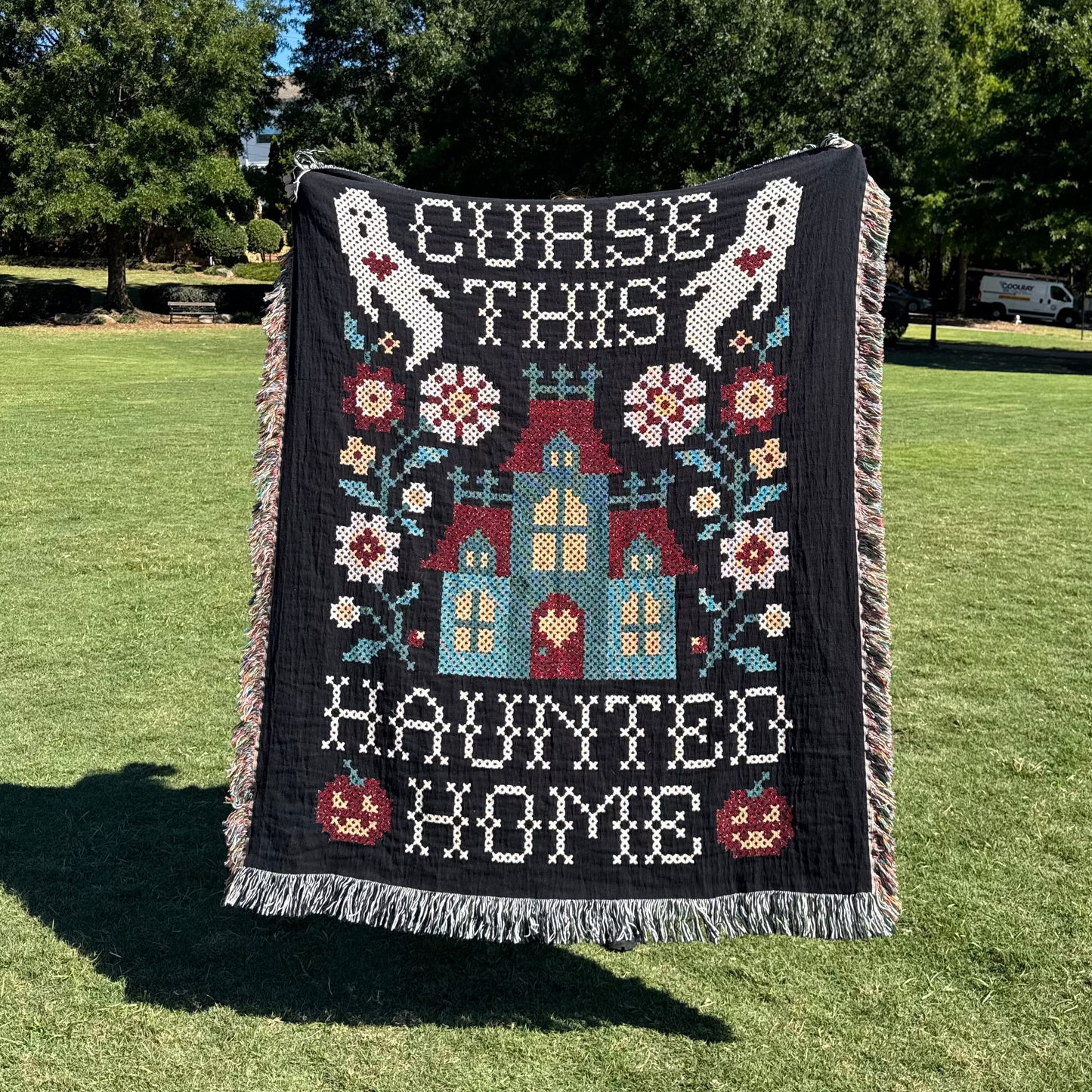 Curse This Haunted Home Woven Blanket