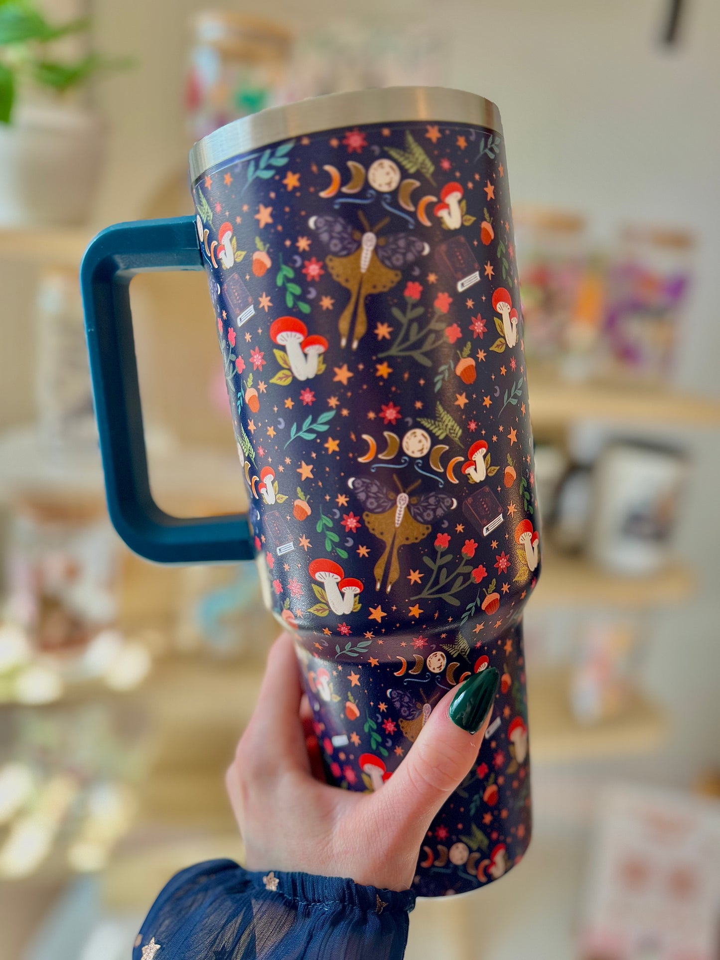 Dark Cottagecore Moth & Mushroom 40 oz Thermal Tumbler