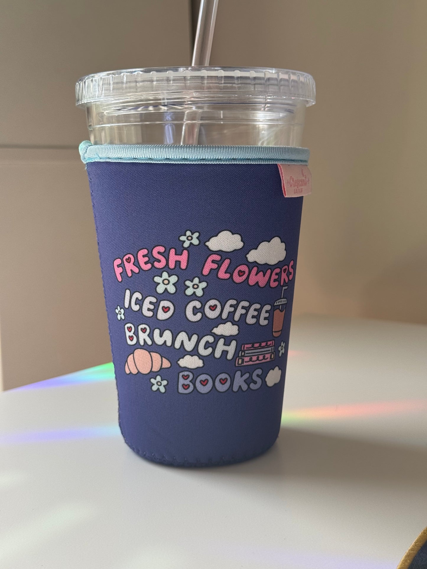 Flowers Iced Coffee Books and Brunch Iced Coffee Sleeve, Bookish Drink Accessories
