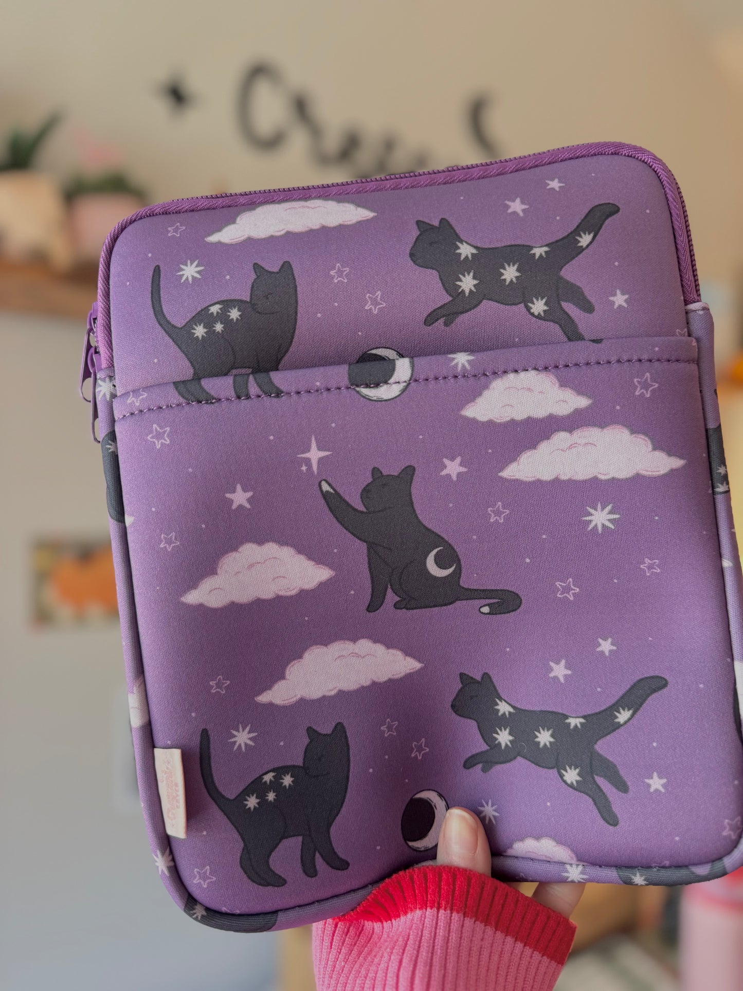 Lunar Cats Book & Kindle Pouch, Medium E-Reader Zip up Book Sleeve