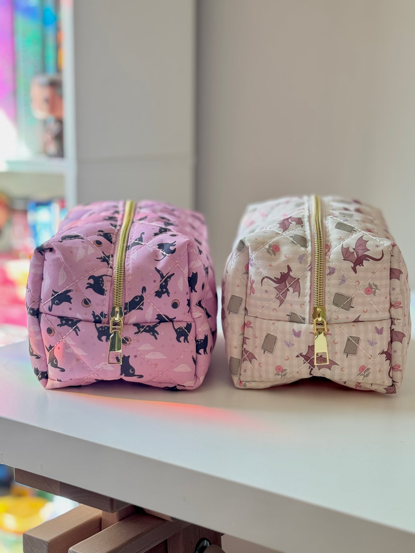 Lunar Cat Dragon Quilted Makeup Pouch