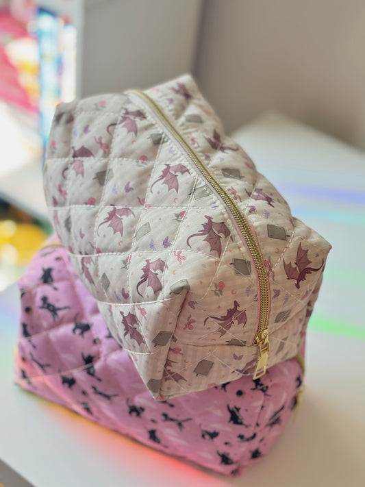 Fantasy Reader Gingham Dragon Quilted Makeup Pouch