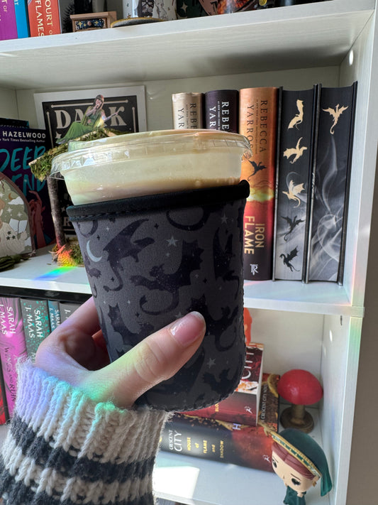 Onyx Dragon Rider Iced Coffee Sleeve, Bookish Drink Accessories