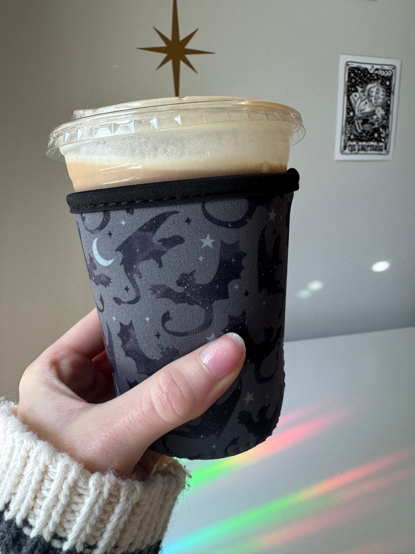 Onyx Dragon Rider Iced Coffee Sleeve, Bookish Drink Accessories