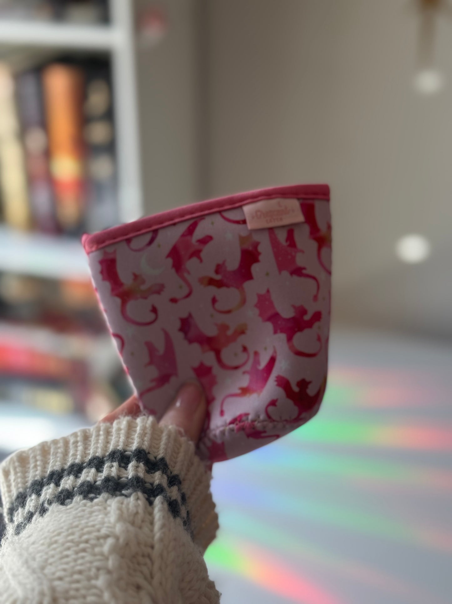 Pink Dragon Rider Iced Coffee Sleeve, Bookish Drink Accessories