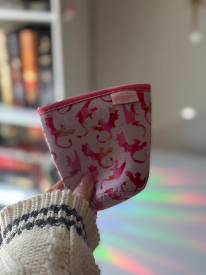 Pink Dragon Rider Iced Coffee Sleeve, Bookish Drink Accessories