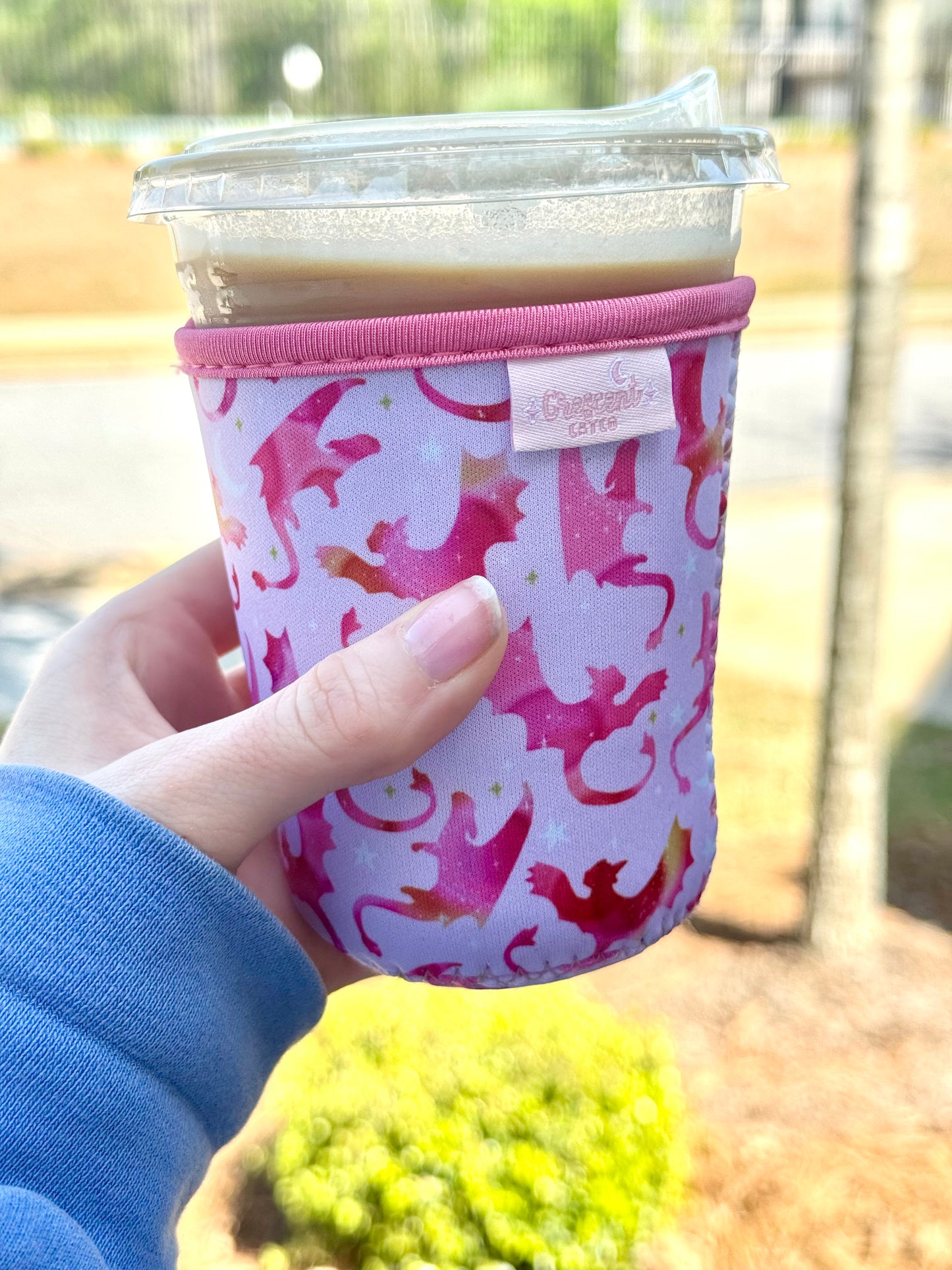 Pink Dragon Rider Iced Coffee Sleeve, Bookish Drink Accessories