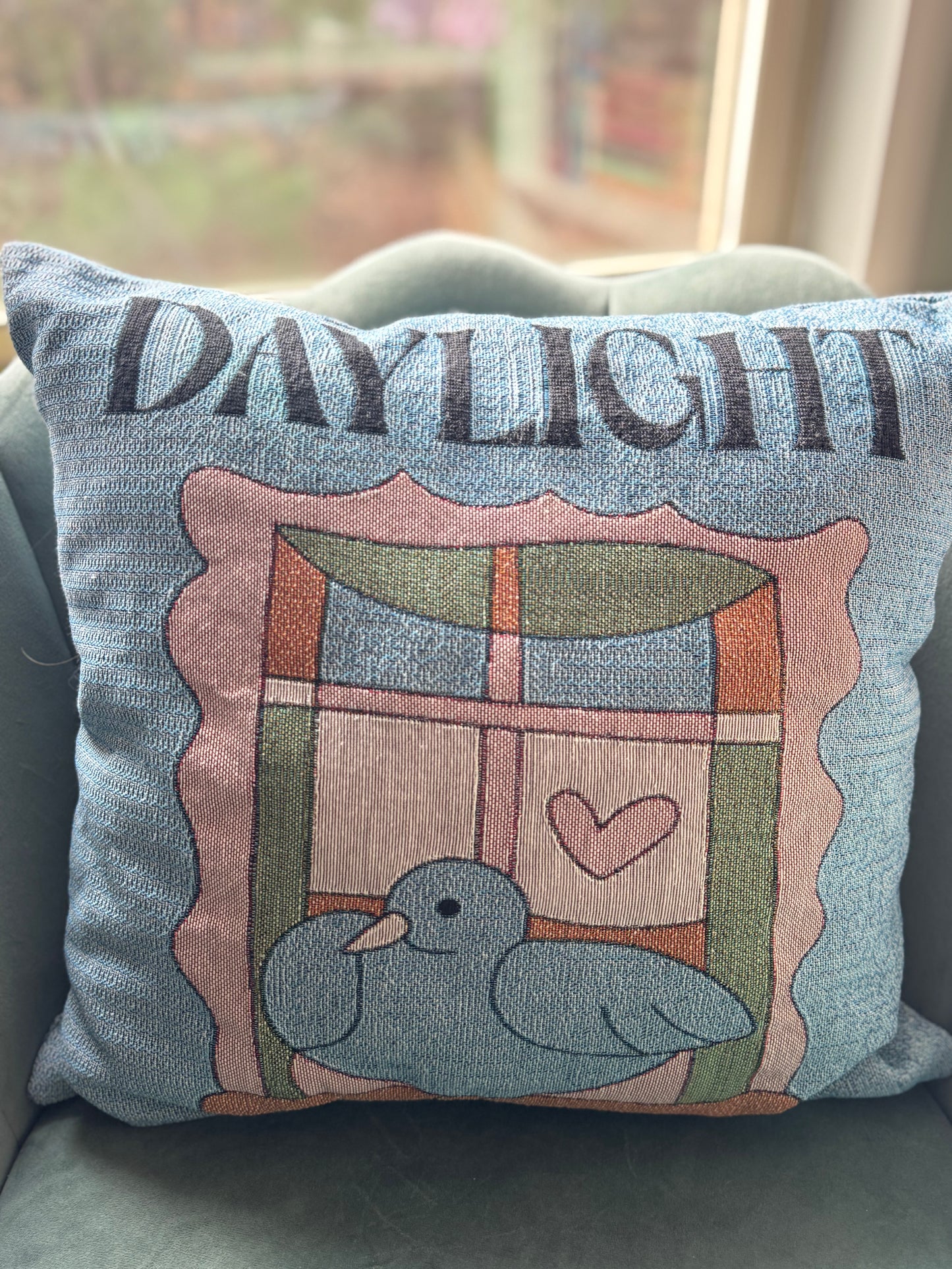 Daylight Blue Bird Woven Pillow