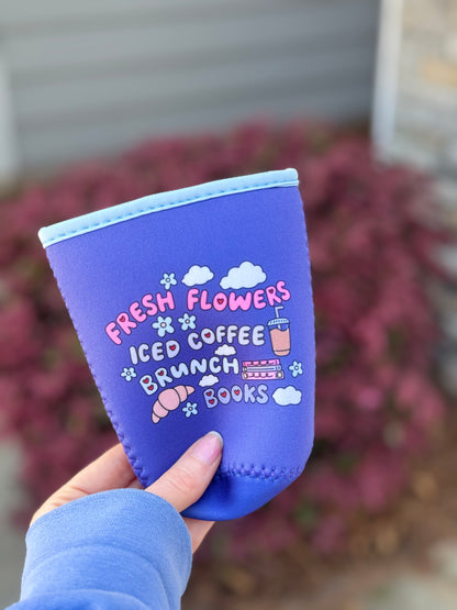 Flowers Iced Coffee Books and Brunch Iced Coffee Sleeve, Bookish Drink Accessories