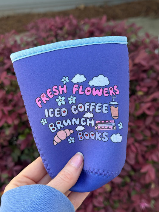 Flowers Iced Coffee Books and Brunch Iced Coffee Sleeve, Bookish Drink Accessories