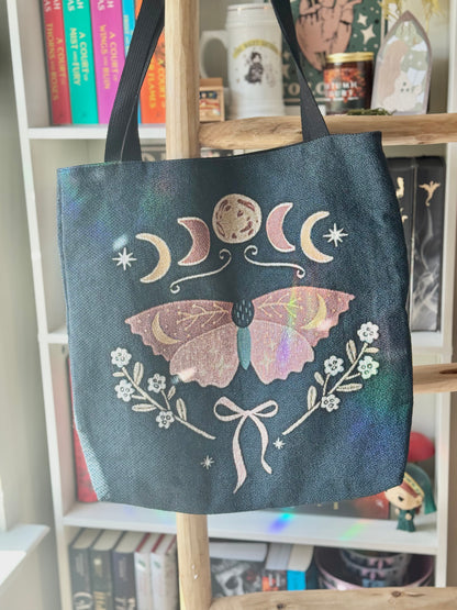Whimsical Celestial Butterfly Woven Tote Bag