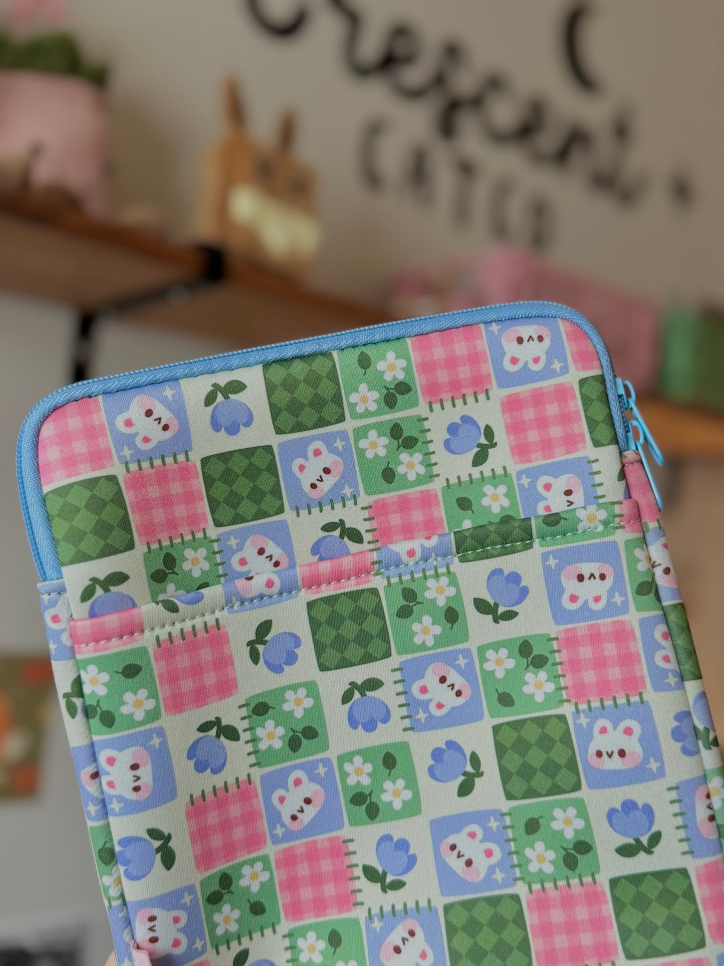 Patchwork Bunnies Book & Kindle Pouch, Medium E-Reader Zip up Book Sleeve