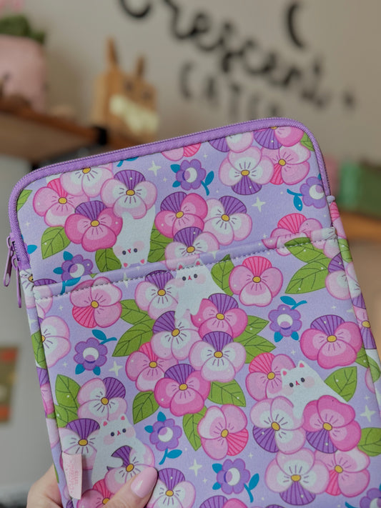 Magical Cat Garden Book & Kindle Pouch, Medium E-Reader Zip up Book Sleeve