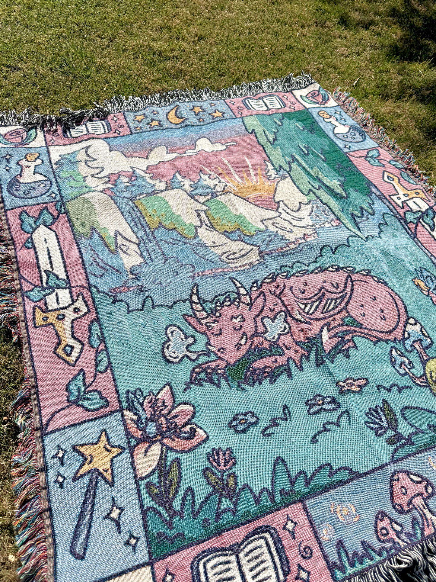 Fantasy Reader Whimsical Dragon Woven Blanket