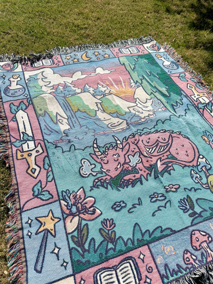 Fantasy Reader Whimsical Dragon Woven Blanket