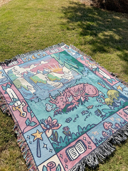 Fantasy Reader Whimsical Dragon Woven Blanket