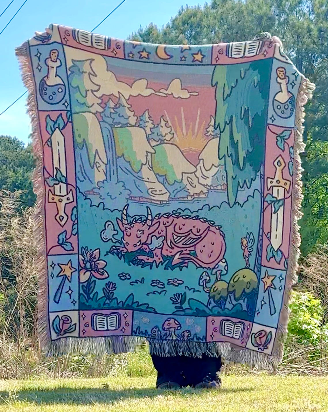 Fantasy Reader Whimsical Dragon Woven Blanket