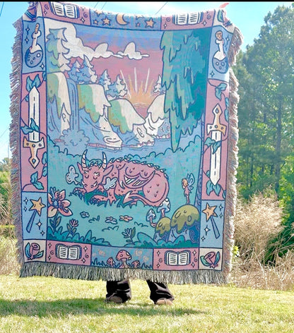 Fantasy Reader Whimsical Dragon Woven Blanket
