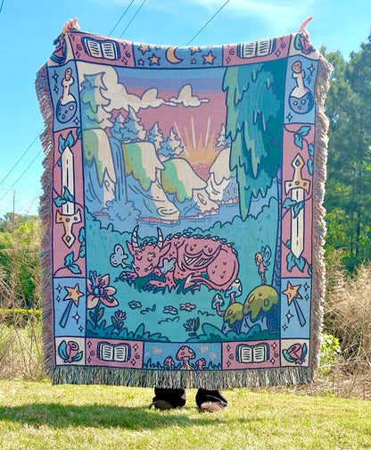 Fantasy Reader Whimsical Dragon Woven Blanket