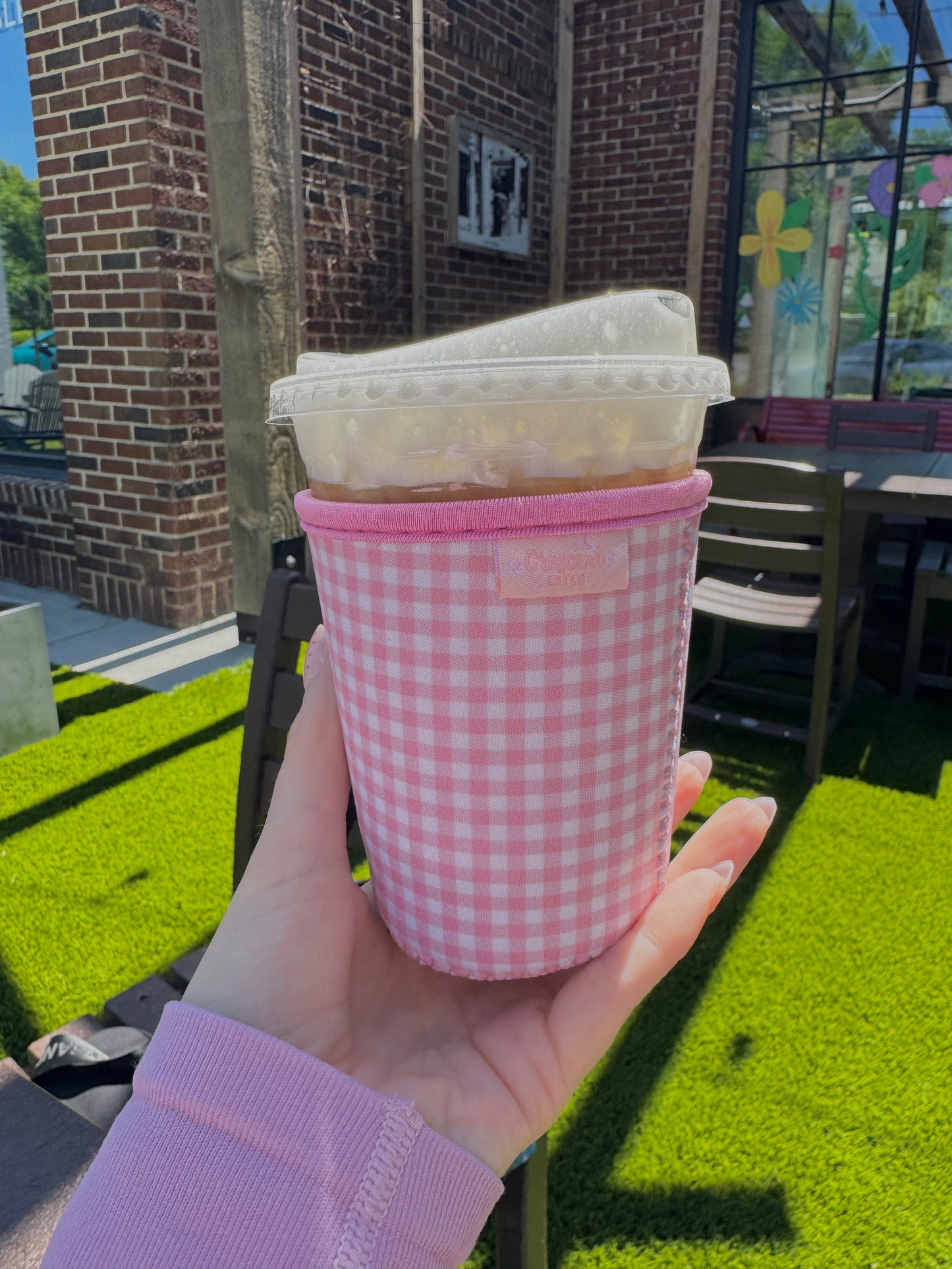 Pink Gingham Iced Coffee Sleeve