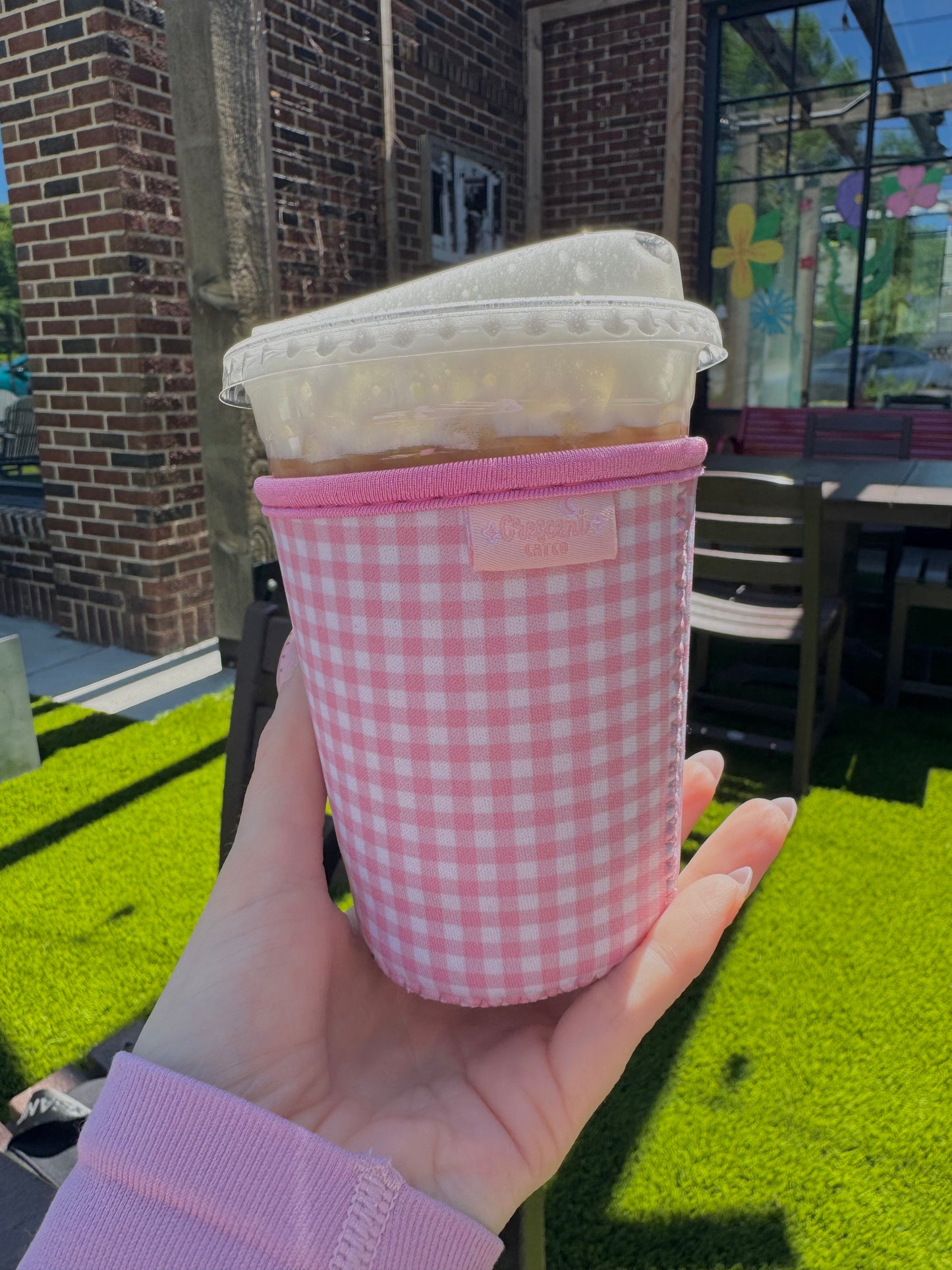 Pink Gingham Iced Coffee Sleeve