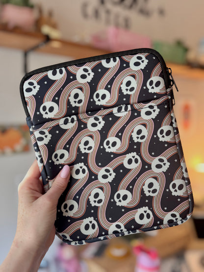 Spooky Cute Retro Skull Book & Kindle Pouch, Zipper & Front Pocket ( Medium)