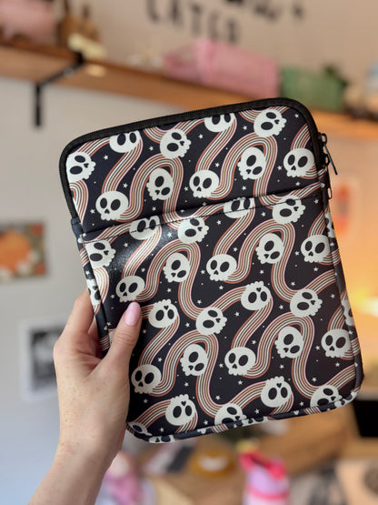 Spooky Cute Retro Skull Book & Kindle Pouch, Zipper & Front Pocket ( Medium)