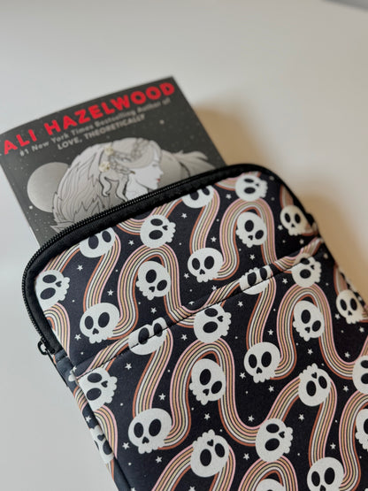 Spooky Cute Retro Skull Book & Kindle Pouch, Zipper & Front Pocket ( Medium)