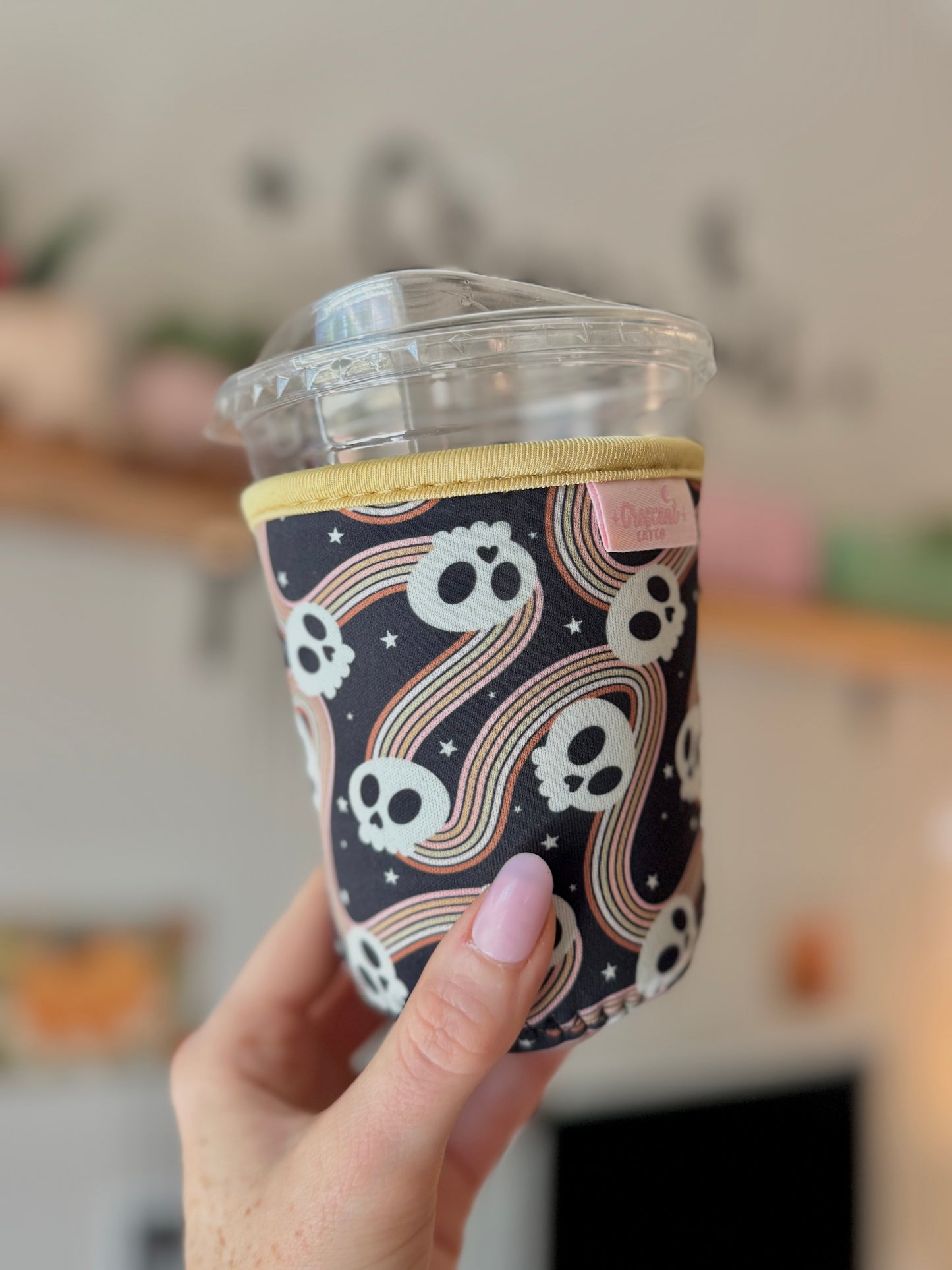 Spooky Retro Skulls Iced Coffee Sleeve