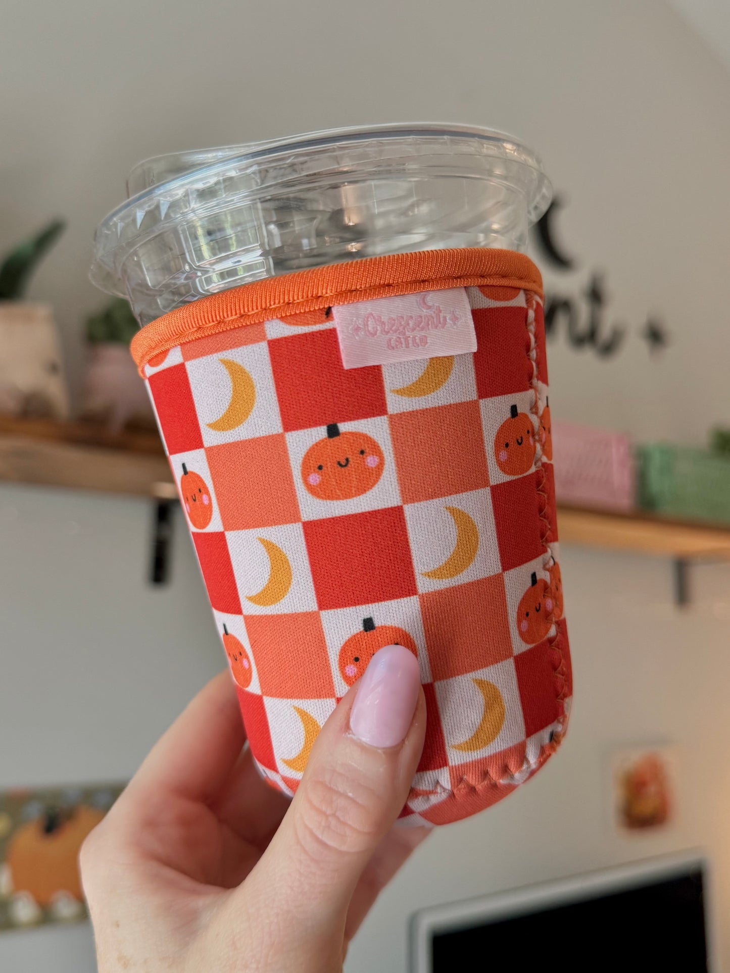 Cutie Checkered Pumpkins Iced Coffee Sleeve