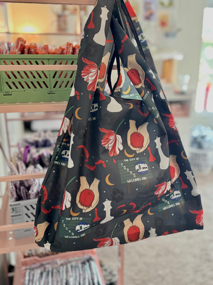 Vampire Sage Bookish Reusable Shopping Bag, Fold Up Pouch