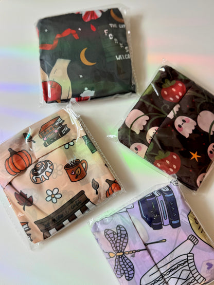 Ghosts & Strawberries Spooky cute Reusable Shopping Bag, Fold Up Pouch