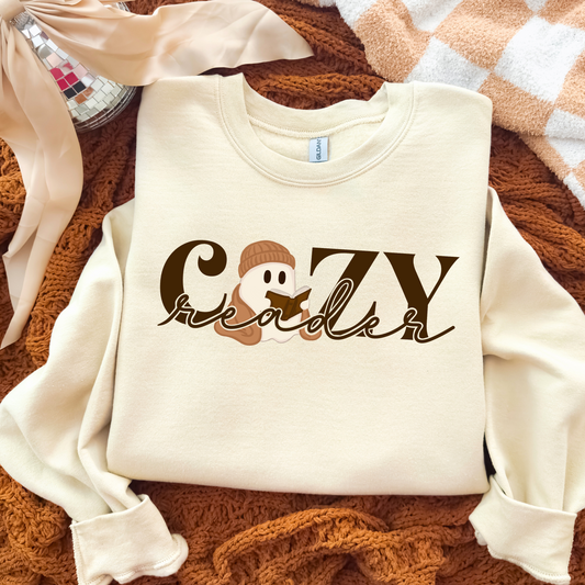 Cozy Reader Ghostie Crewneck, Spooky Cute Bookish Fall Sweatshirt