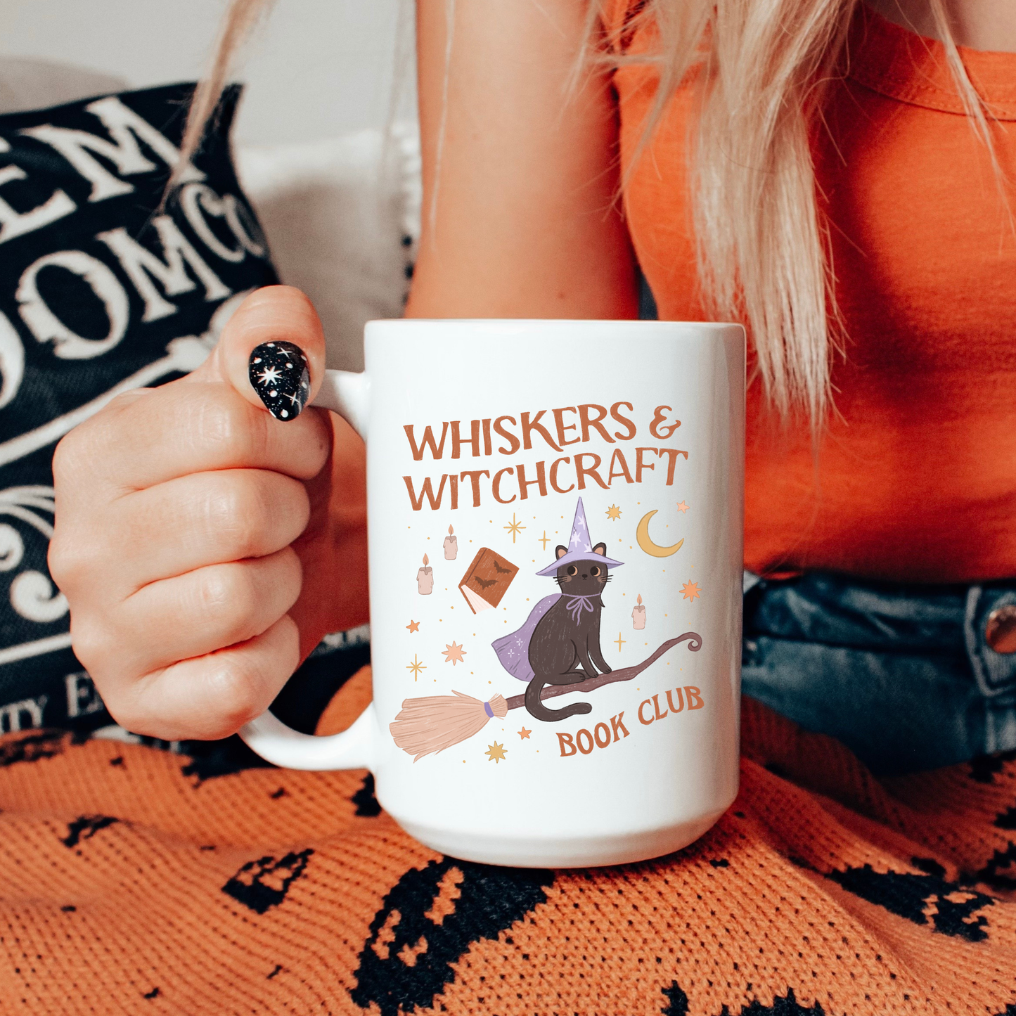 Whiskers and Witchcraft Book Club Mug - Witchy Bookish Halloween Mug