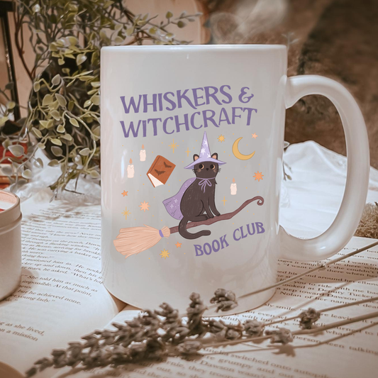 Whiskers and Witchcraft Book Club Mug - Witchy Bookish Halloween Mug