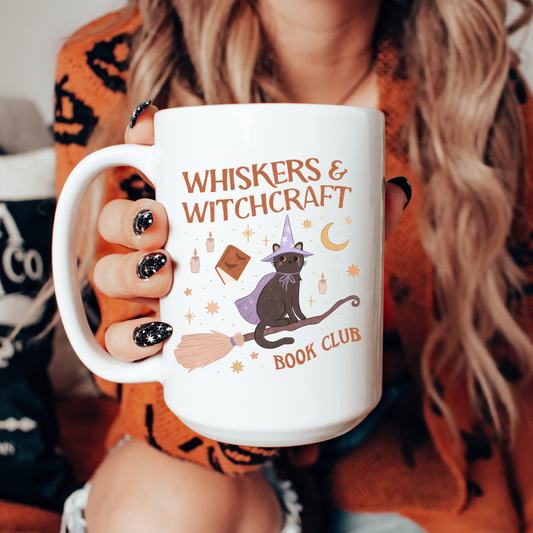 Whiskers and Witchcraft Book Club Mug - Witchy Bookish Halloween Mug