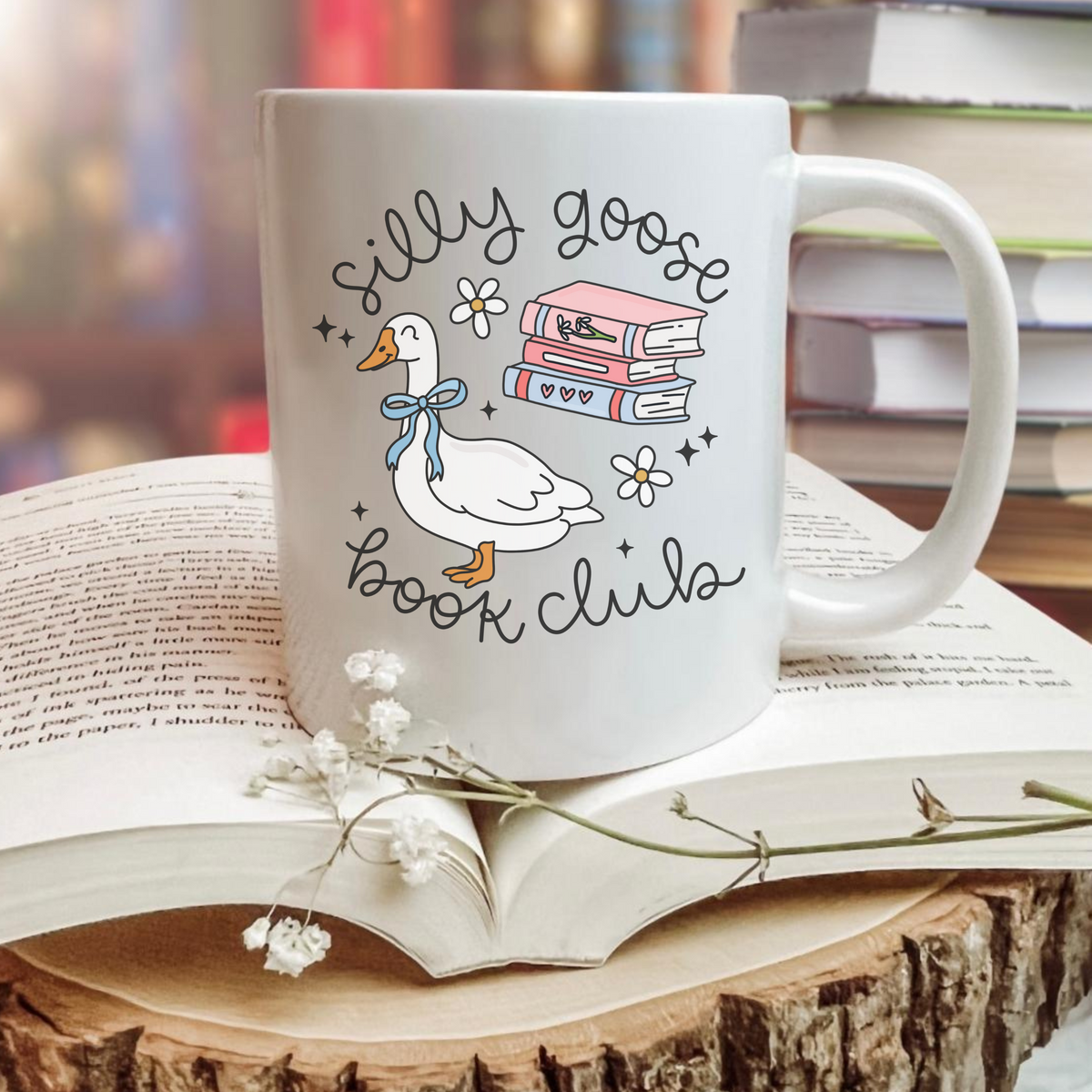 Silly Goose Book Club, Cute Coquette Spring Bookish Mug – Crescent Cat Co