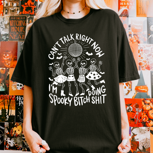 Spooky Cute Skeleton Girls Dance T-shirt, Halloween Lover Shirt, Spooky Bitch Shirt, Fall Tee, Disco Ball Sh