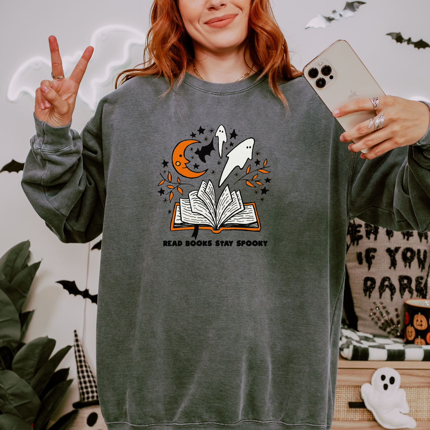 Read Books Stay Spooky Bookish Halloween Crewneck